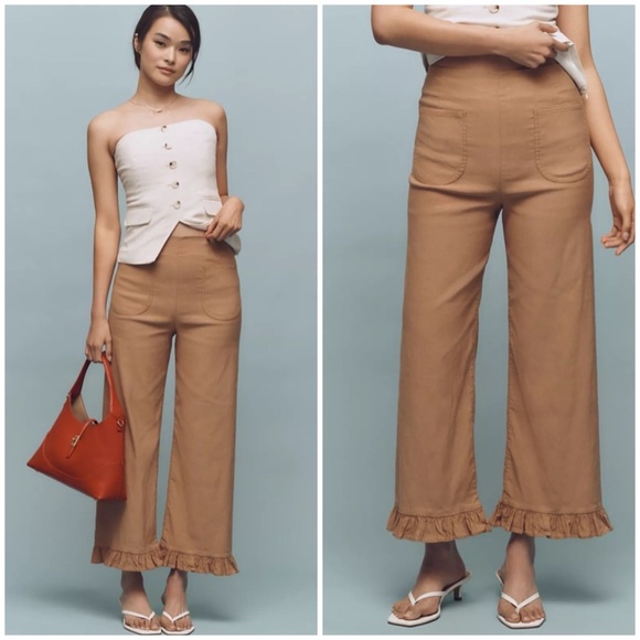 Maeve Pants - NWOT Maeve The Colette Magic Fabric Ruffle-Hem Crop Wide-Leg Pants